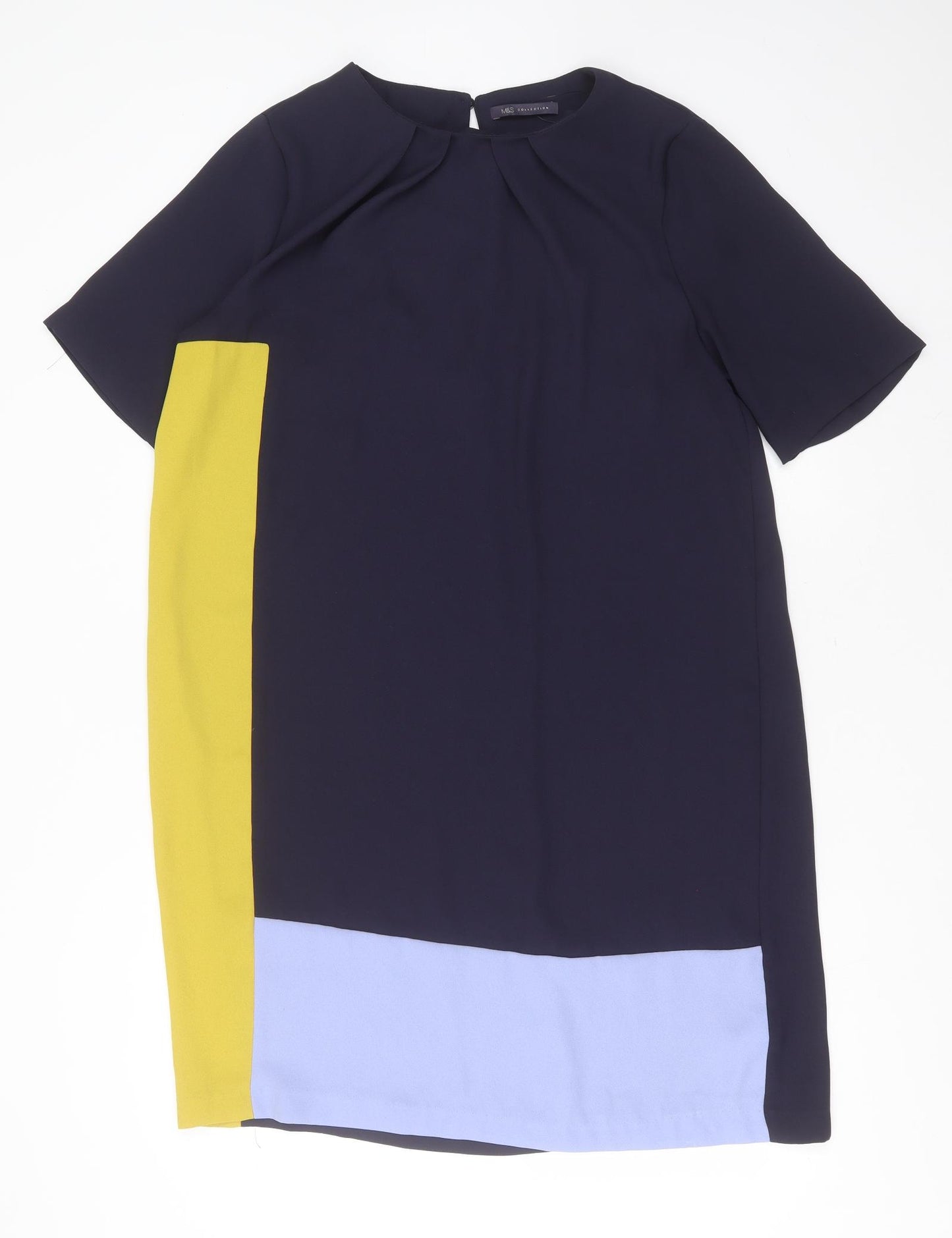 Marks and Spencer Womens Blue Colourblock Polyester Shift  Size 16  Round Neck