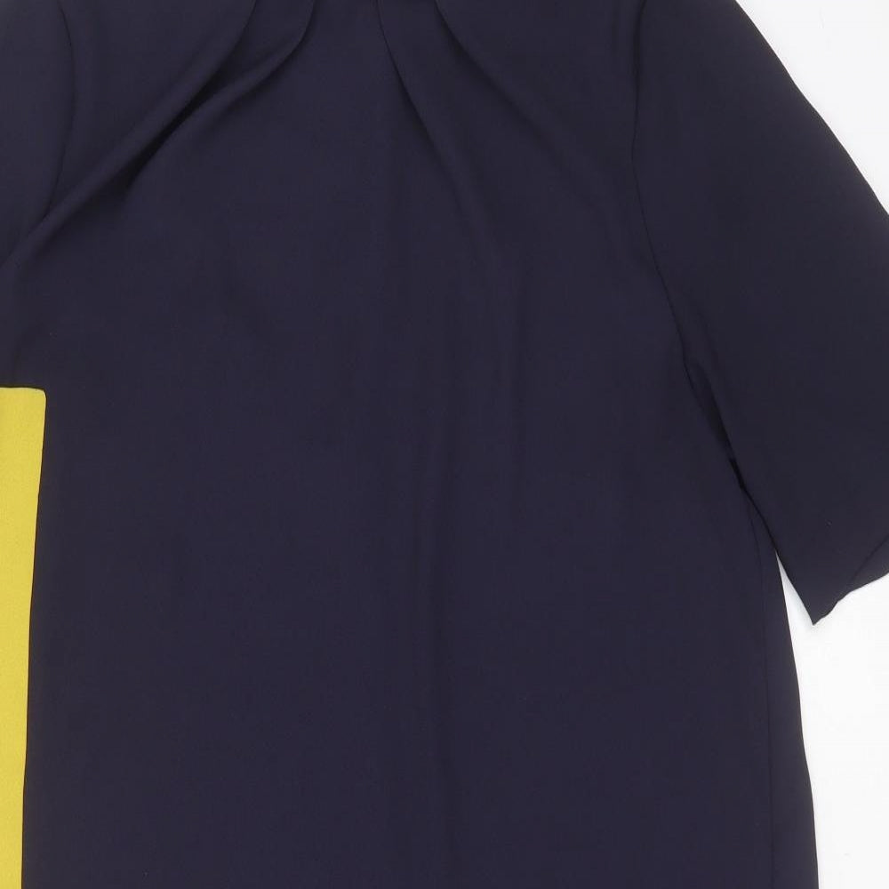 Marks and Spencer Womens Blue Colourblock Polyester Shift  Size 16  Round Neck