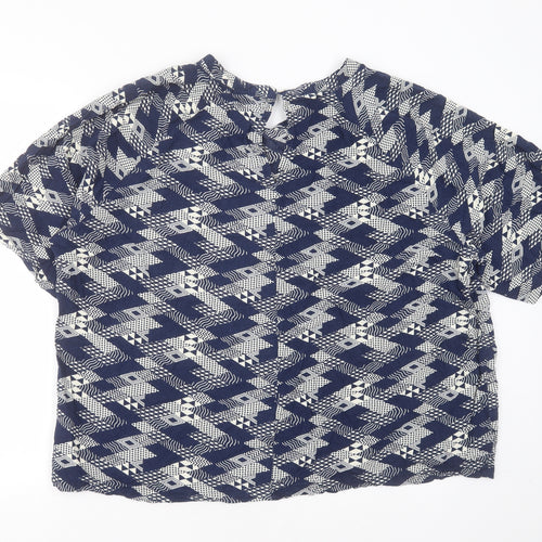 cassiopeia Womens Blue Geometric Viscose Basic Blouse Size XL Round Neck
