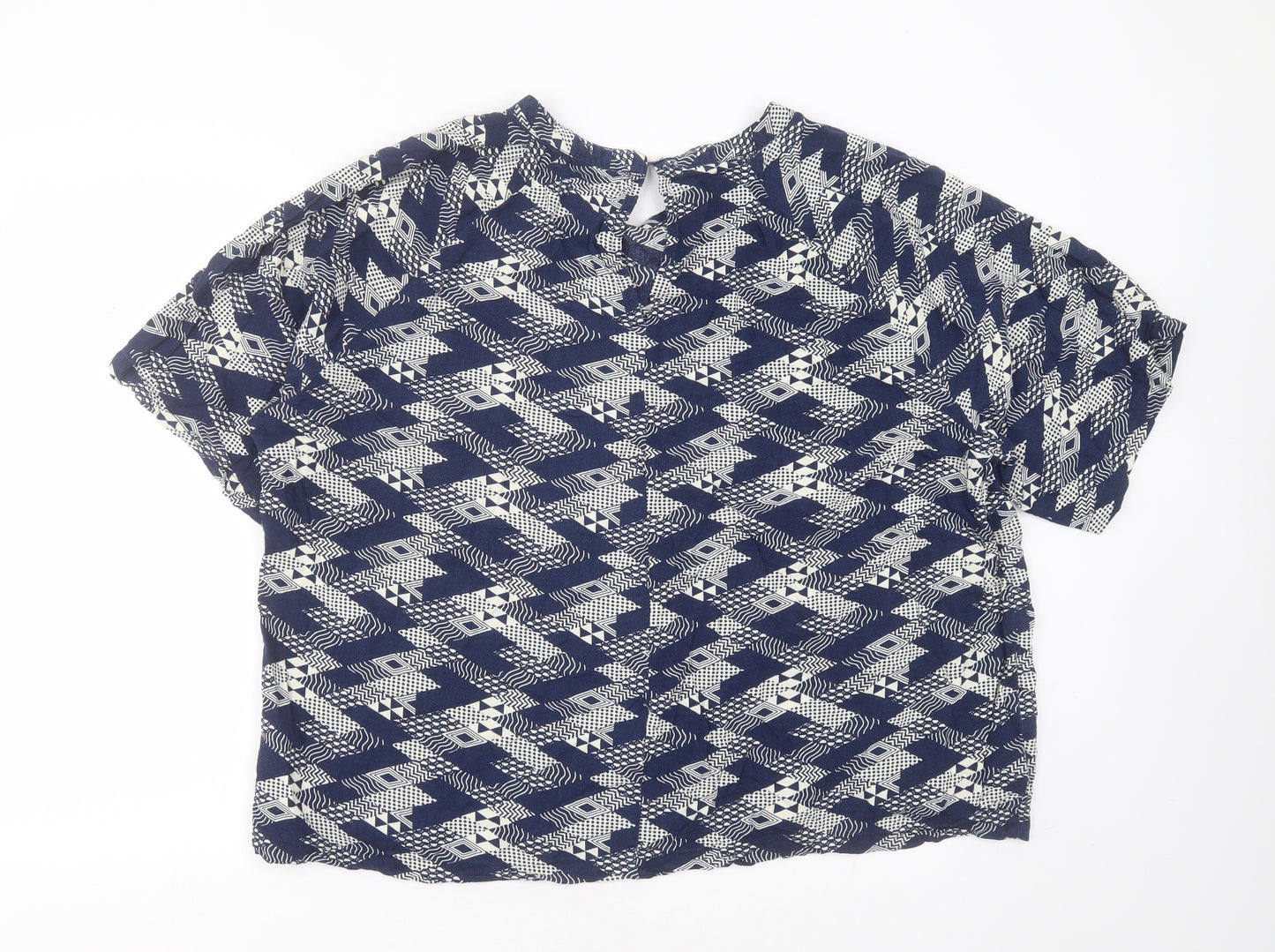 cassiopeia Womens Blue Geometric Viscose Basic Blouse Size XL Round Neck