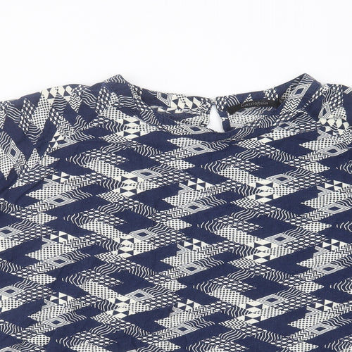 cassiopeia Womens Blue Geometric Viscose Basic Blouse Size XL Round Neck