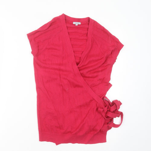 Jigsaw Womens Pink V-Neck Striped Cotton Wrap Jumper Size S