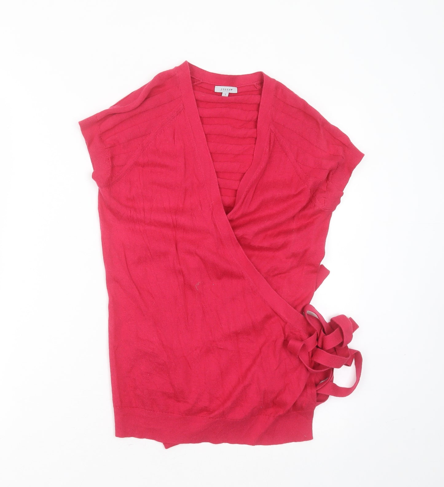 Jigsaw Womens Pink V-Neck Striped Cotton Wrap Jumper Size S