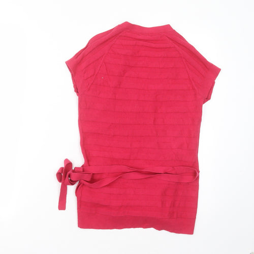 Jigsaw Womens Pink V-Neck Striped Cotton Wrap Jumper Size S