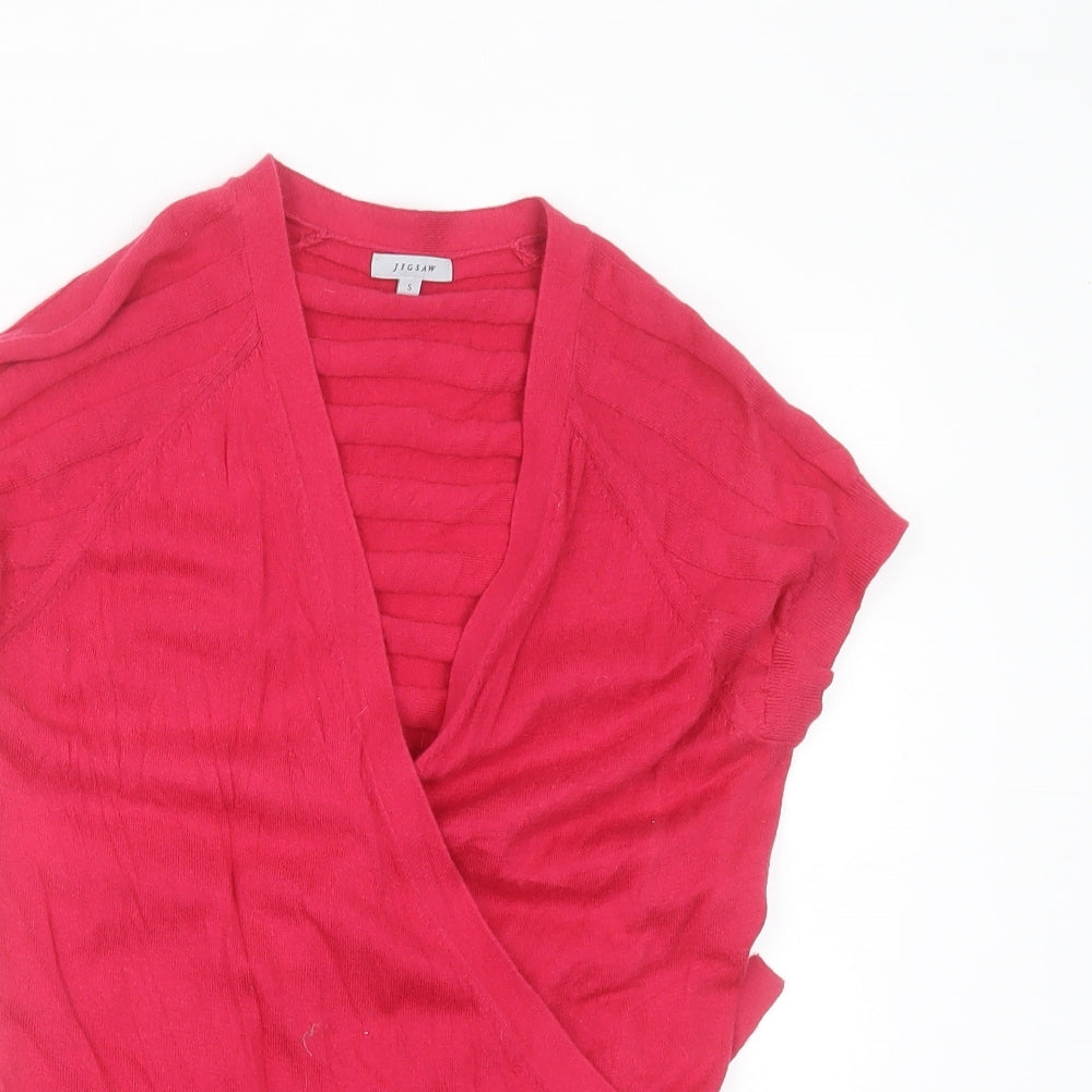 Jigsaw Womens Pink V-Neck Striped Cotton Wrap Jumper Size S