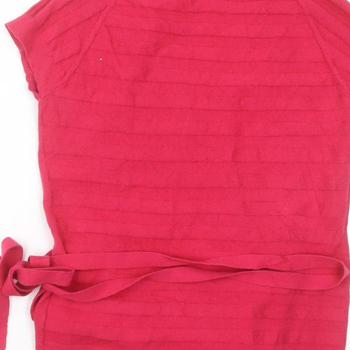 Jigsaw Womens Pink V-Neck Striped Cotton Wrap Jumper Size S