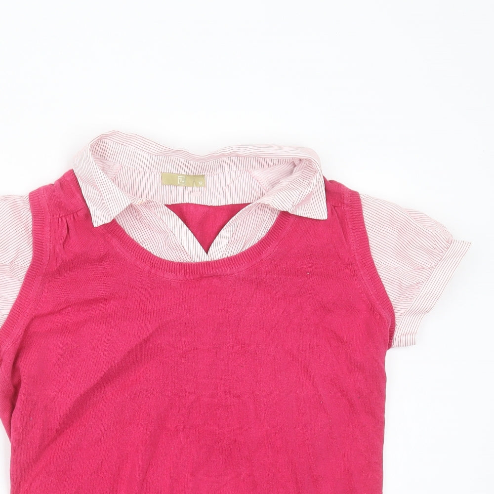 TU Womens Pink Collared  Cotton Pullover Jumper Size 12   - Under Shirt detail