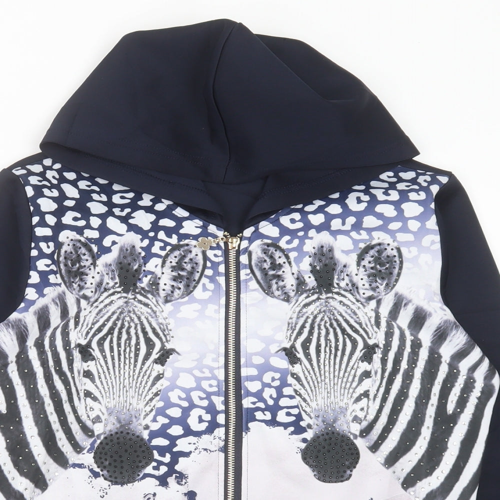 glam style Womens Blue  Cotton Full Zip Hoodie Size S  Zip - zebras