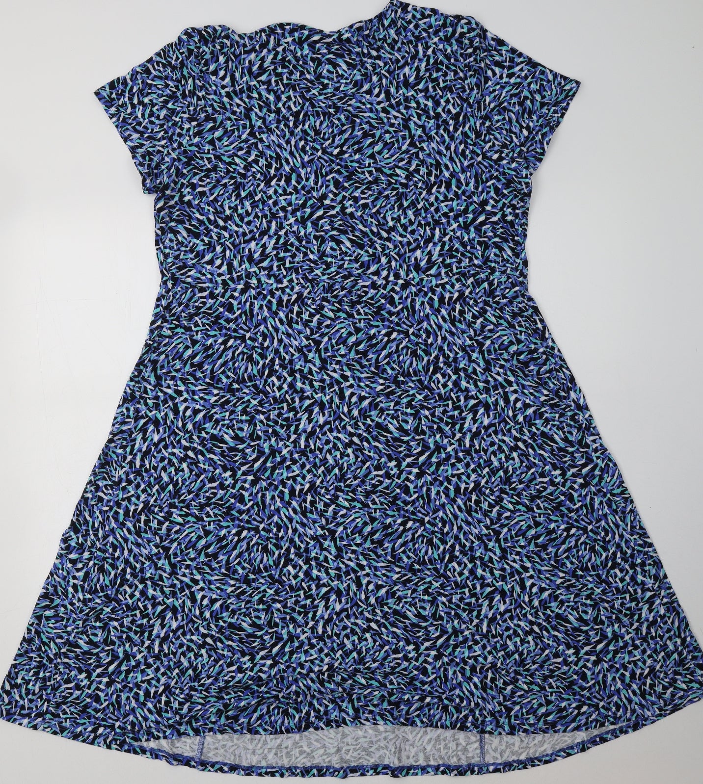 bm  Womens Blue Geometric Viscose A-Line  Size 18  V-Neck Pullover