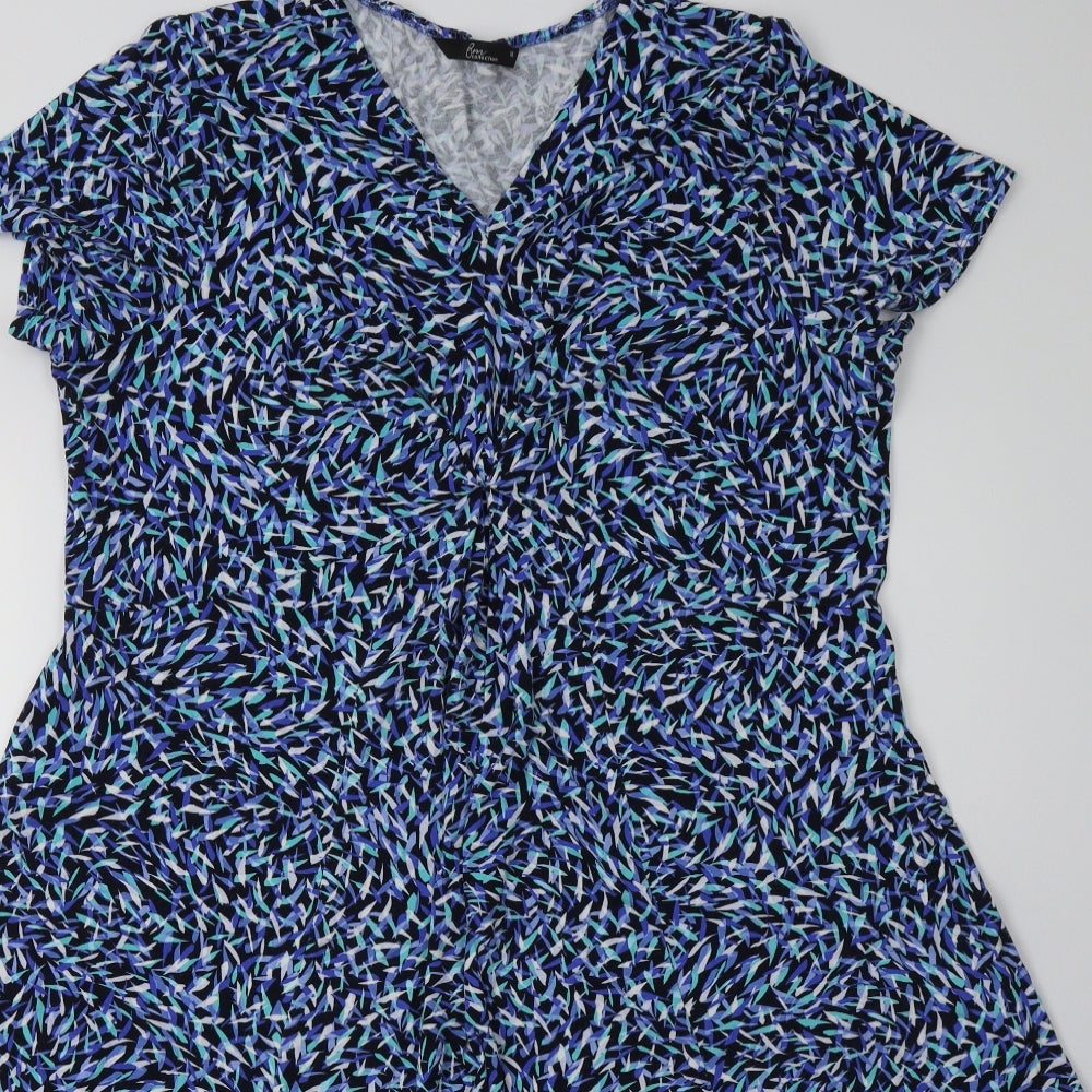 bm  Womens Blue Geometric Viscose A-Line  Size 18  V-Neck Pullover