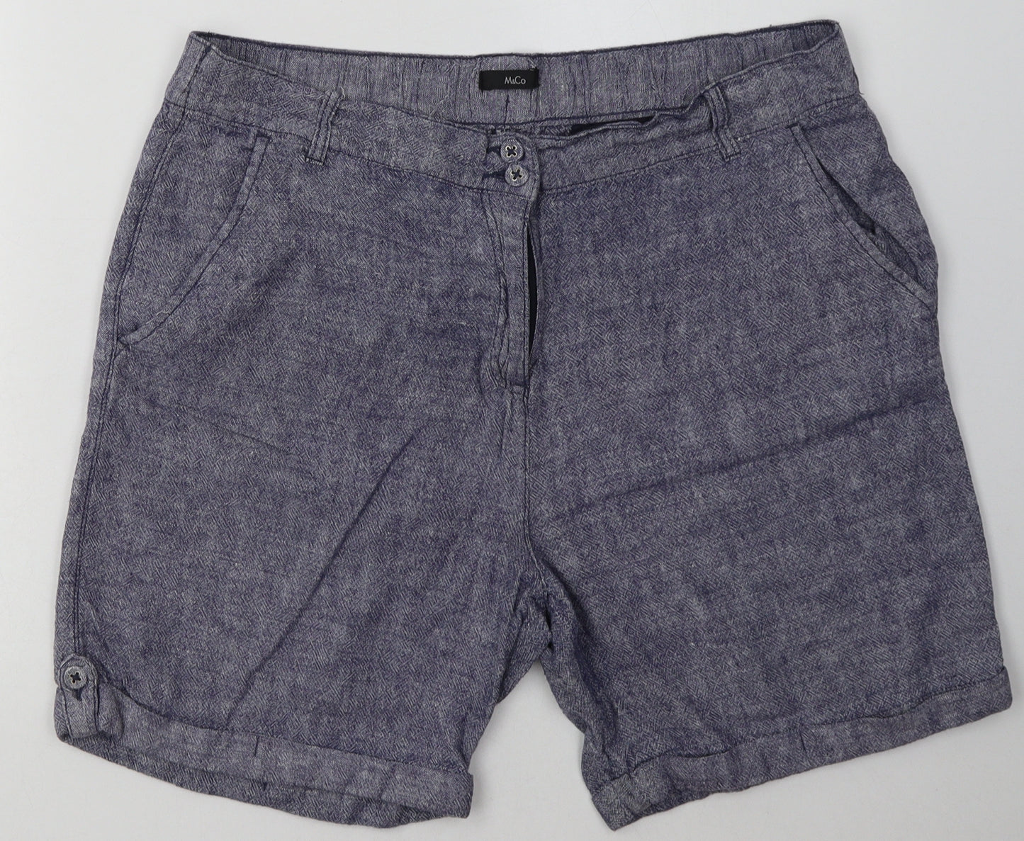 M&Co Womens Blue  Linen Paperbag Shorts Size 14 L10 in Regular Button