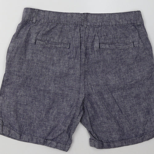 M&Co Womens Blue  Linen Paperbag Shorts Size 14 L10 in Regular Button