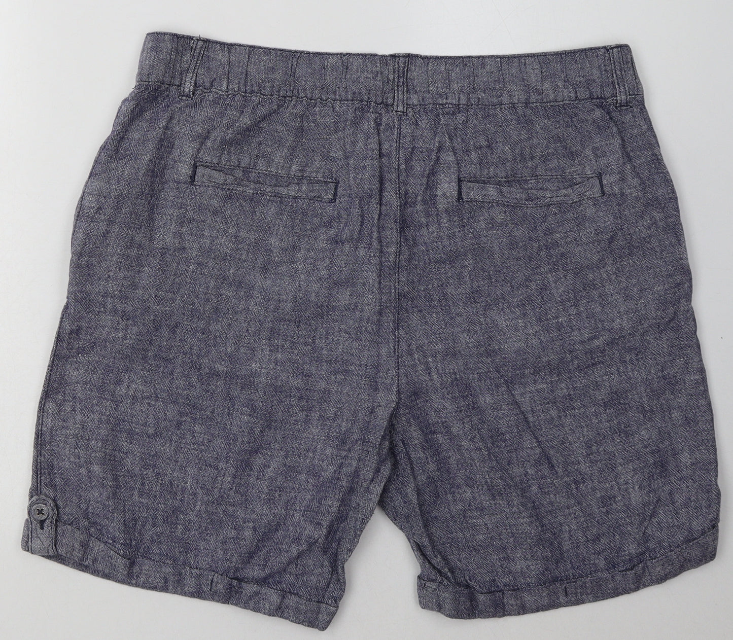 M&Co Womens Blue  Linen Paperbag Shorts Size 14 L10 in Regular Button