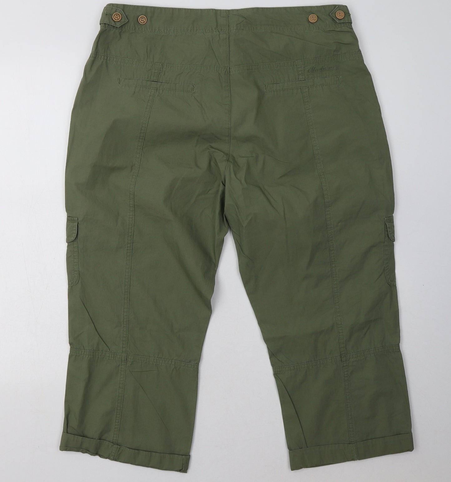Debenhams Womens Green  Cotton Cropped Trousers Size 14 L24 in Regular Button