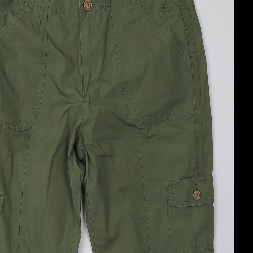 Debenhams Womens Green  Cotton Cropped Trousers Size 14 L24 in Regular Button