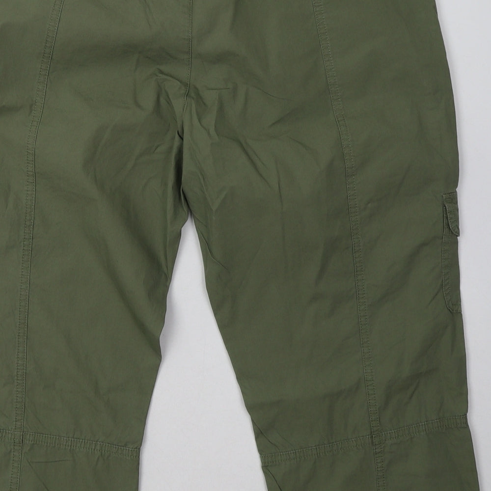 Debenhams Womens Green  Cotton Cropped Trousers Size 14 L24 in Regular Button
