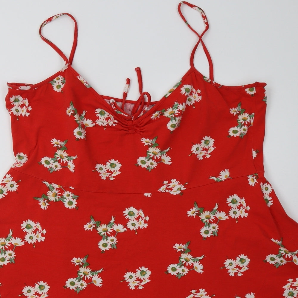 Dorothy Perkins Womens Red Floral Cotton A-Line  Size 18  V-Neck Pullover