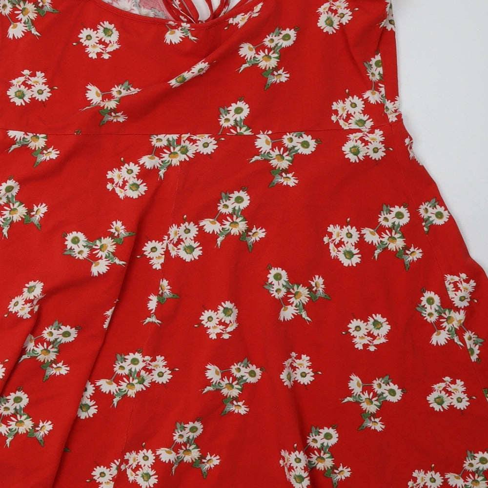 Dorothy Perkins Womens Red Floral Cotton A-Line  Size 18  V-Neck Pullover