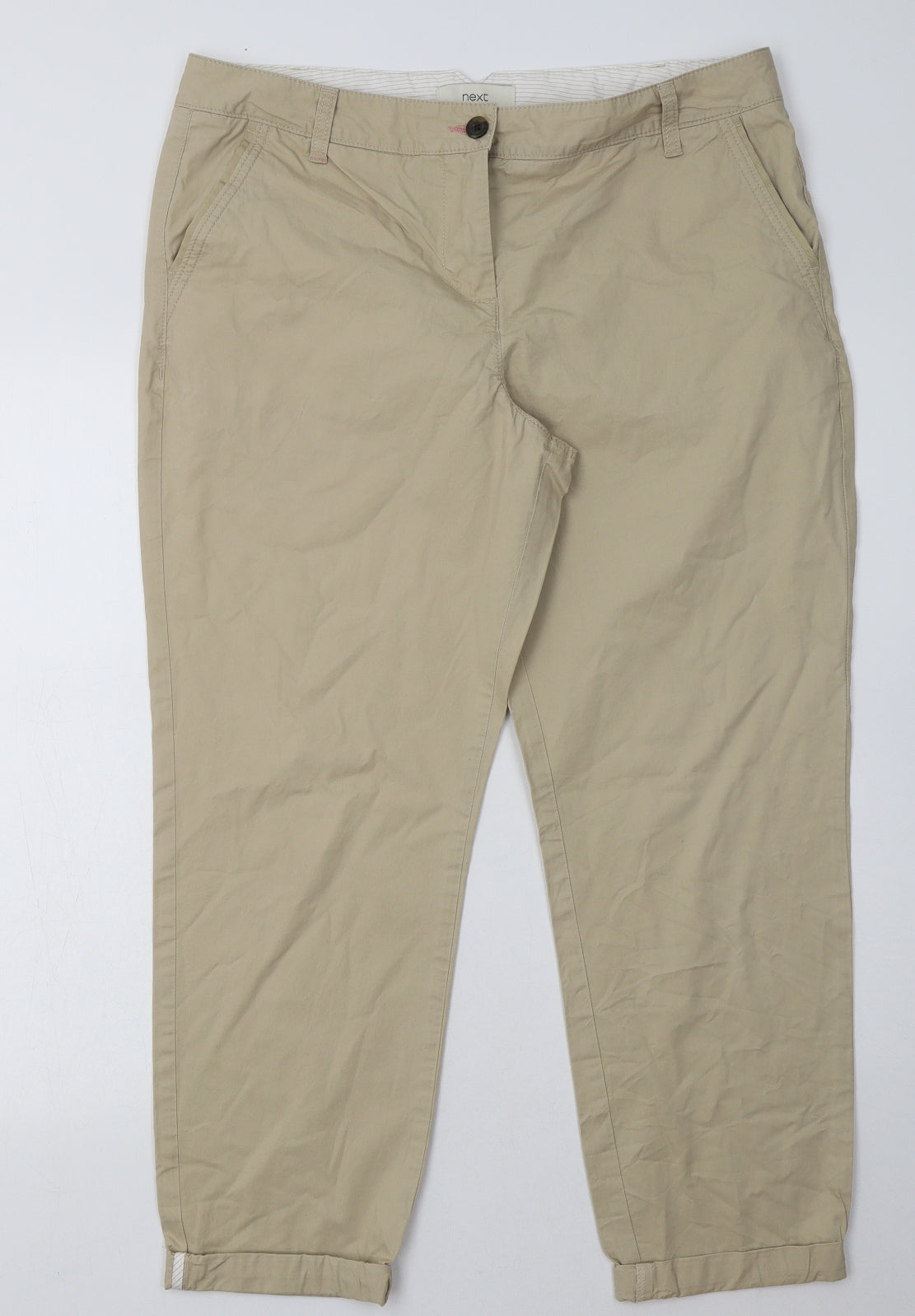 NXT Womens Beige  Cotton Chino Trousers Size 14 L29 in Regular Button