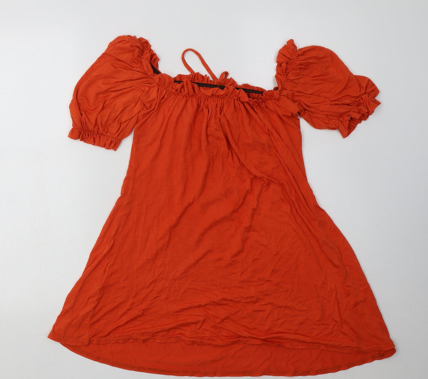 PRETTYLITTLETHING Womens Orange  Viscose A-Line  Size 12  Off the Shoulder Pullover