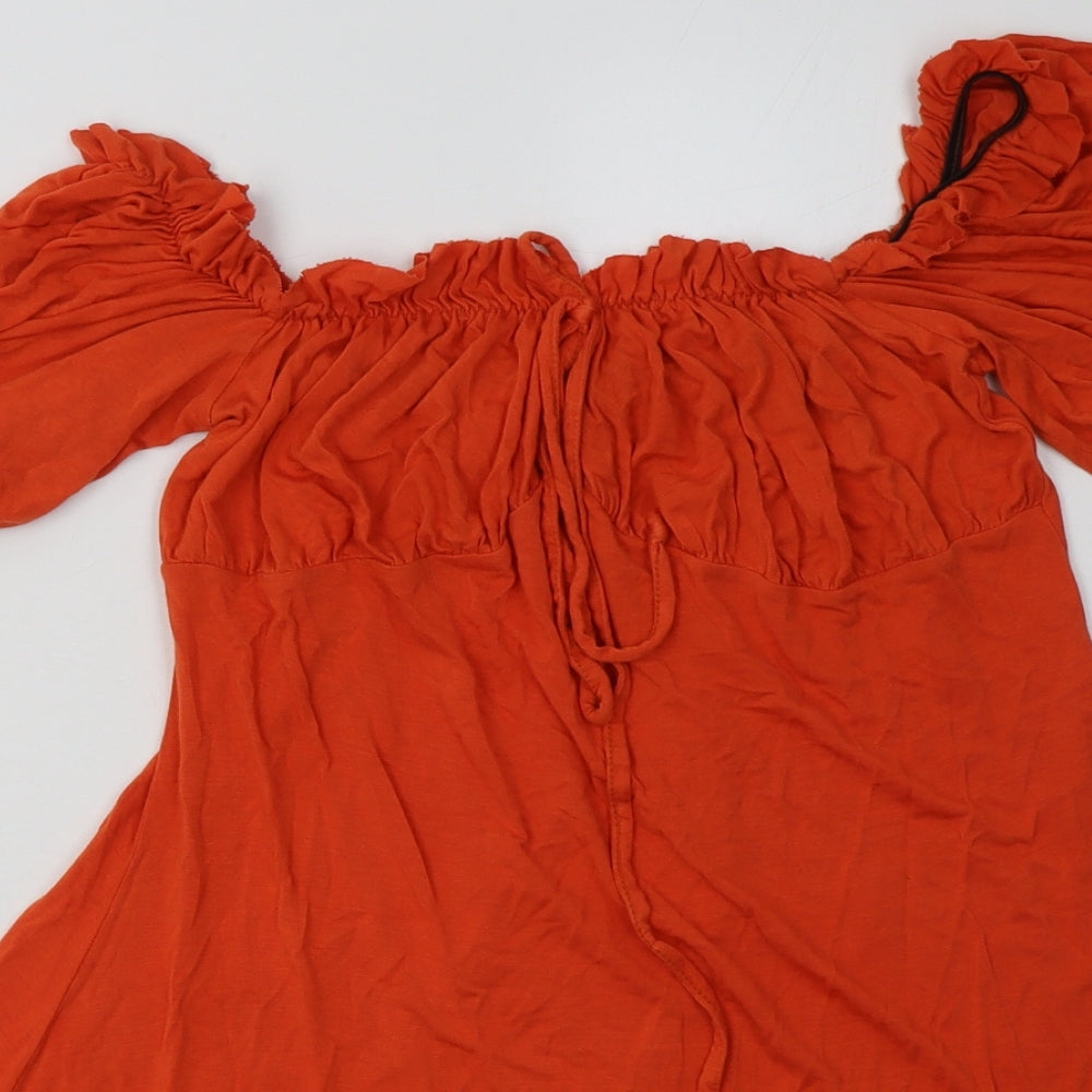 PRETTYLITTLETHING Womens Orange  Viscose A-Line  Size 12  Off the Shoulder Pullover