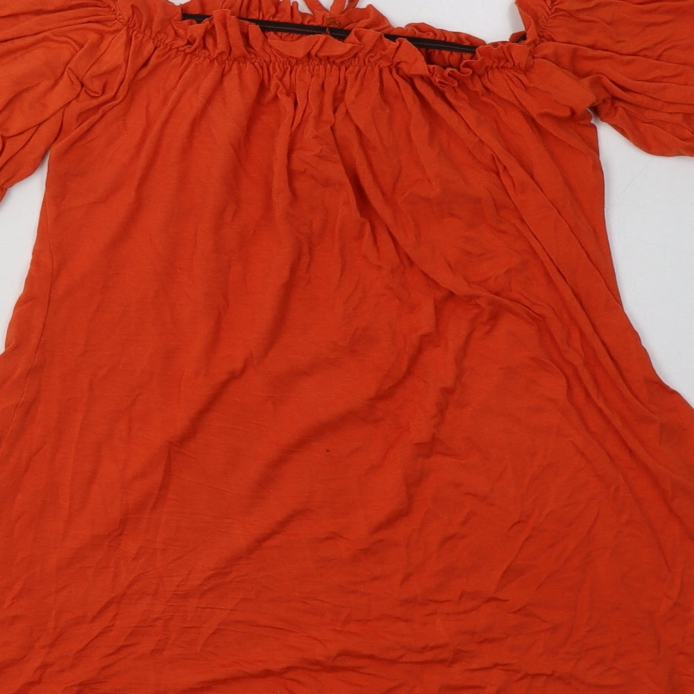 PRETTYLITTLETHING Womens Orange  Viscose A-Line  Size 12  Off the Shoulder Pullover