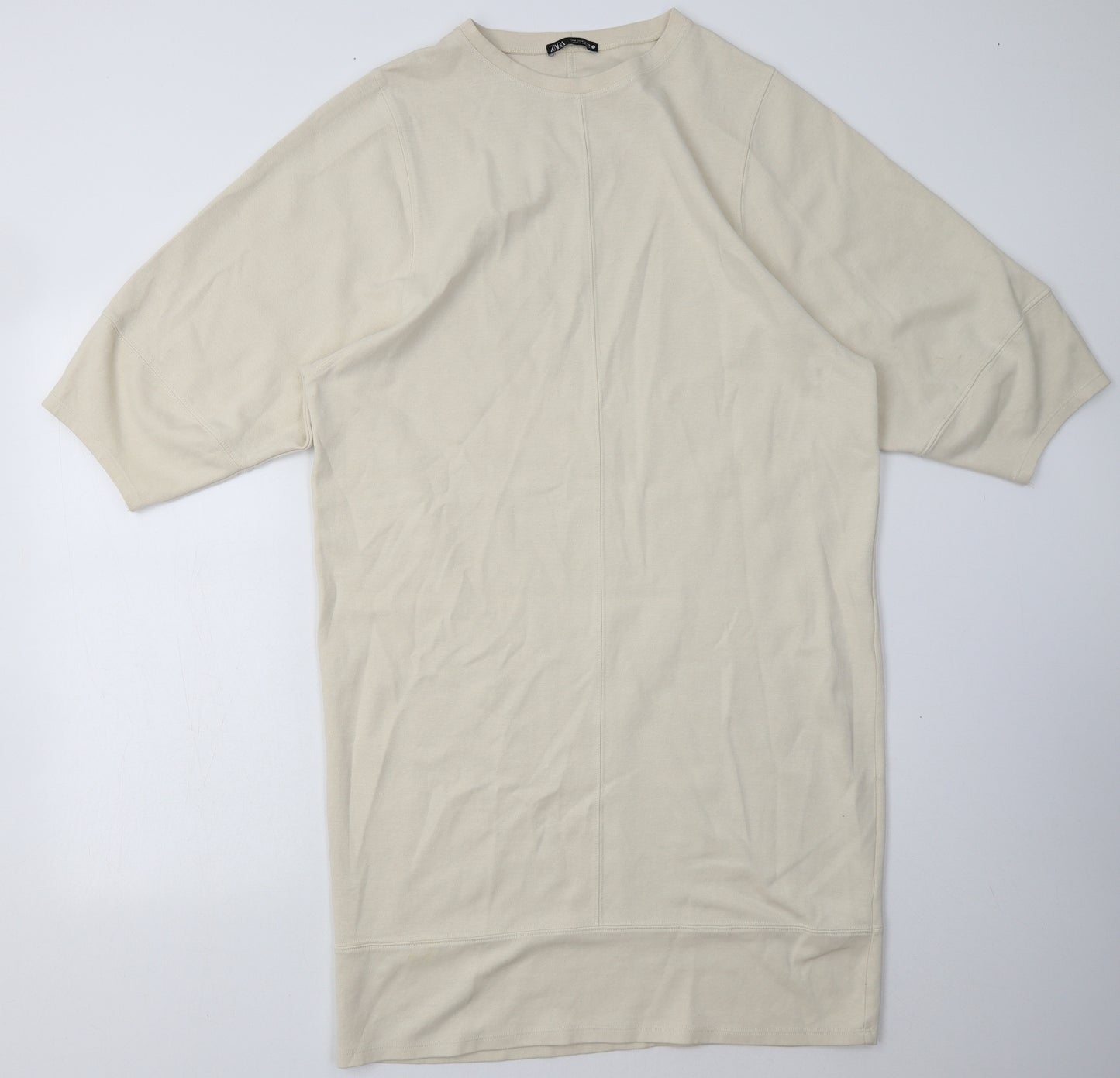 Zara Womens Beige  Cotton T-Shirt Dress  Size M  Crew Neck Pullover