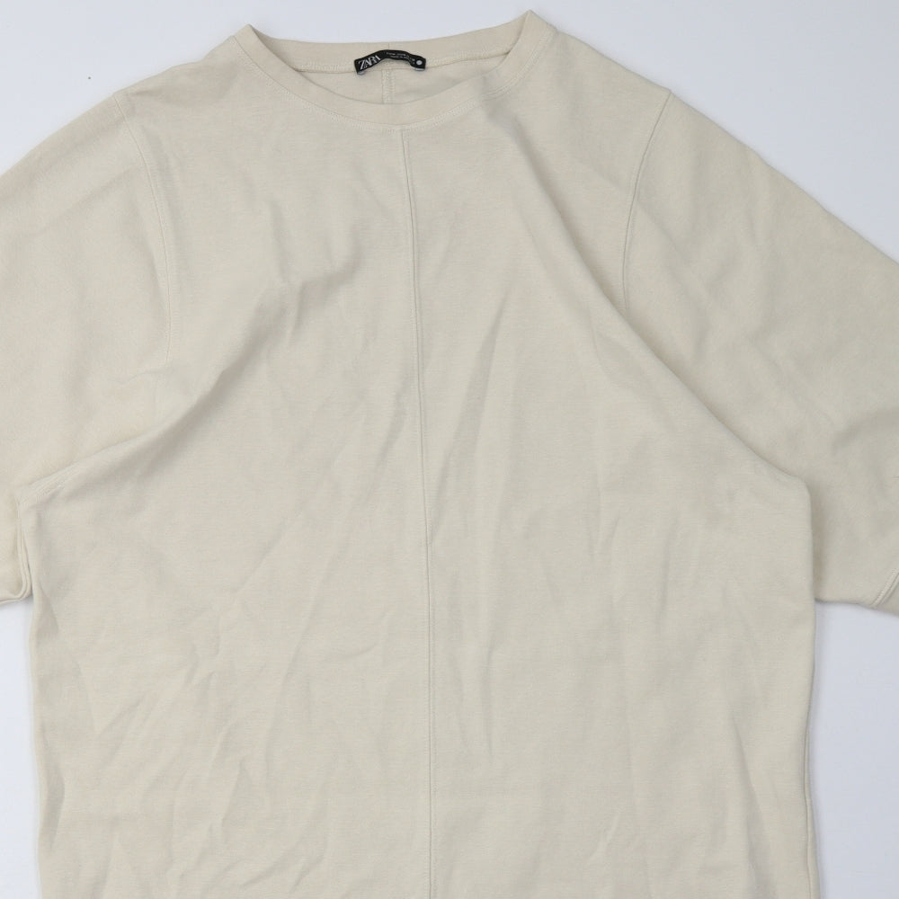 Zara Womens Beige  Cotton T-Shirt Dress  Size M  Crew Neck Pullover