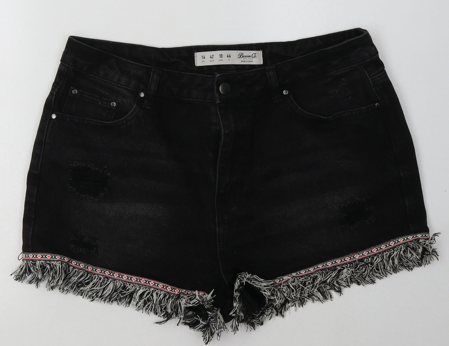 Primark Womens Black  Cotton Bermuda Shorts Size 14 L6 in Regular Button