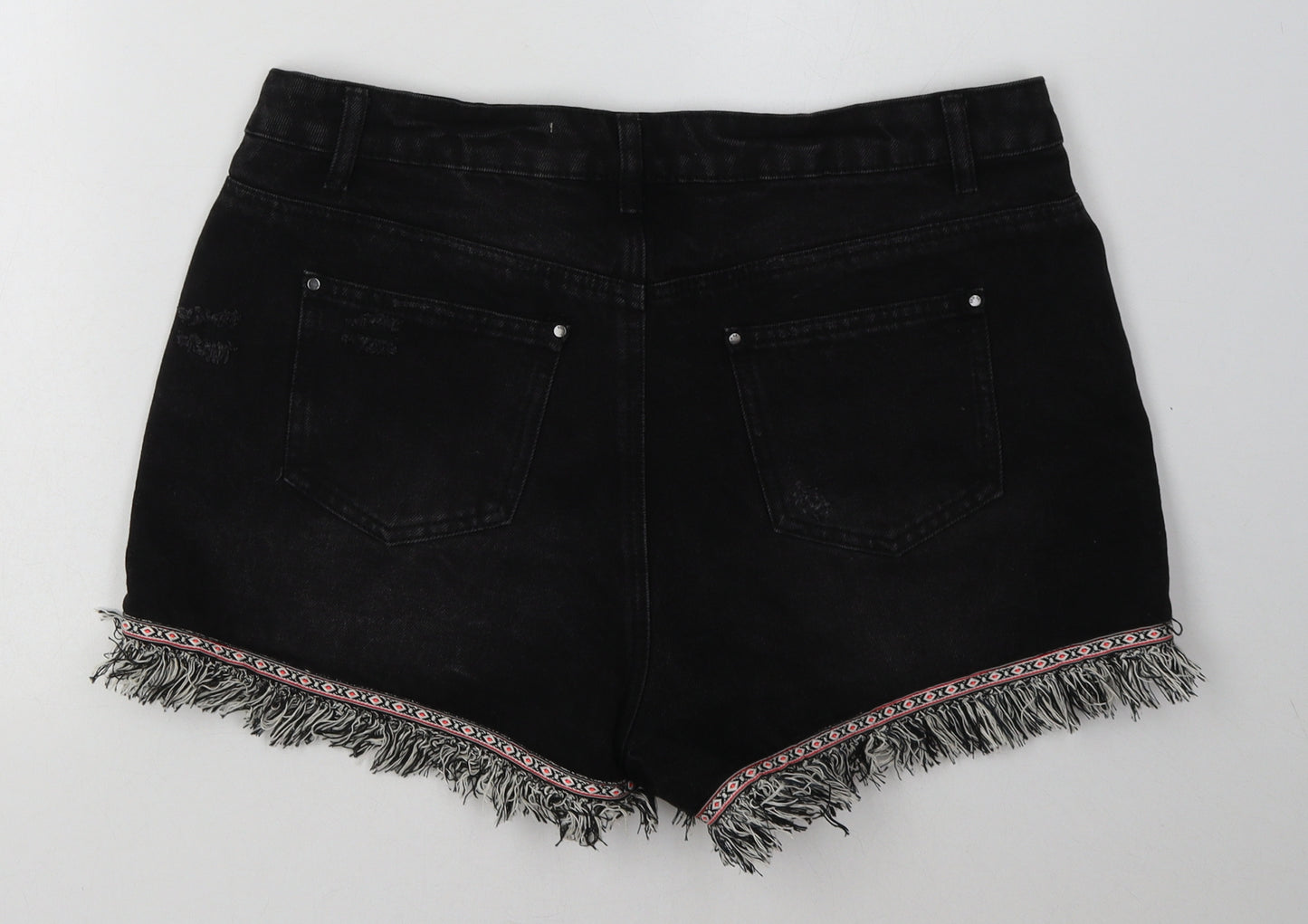 Primark Womens Black  Cotton Bermuda Shorts Size 14 L6 in Regular Button