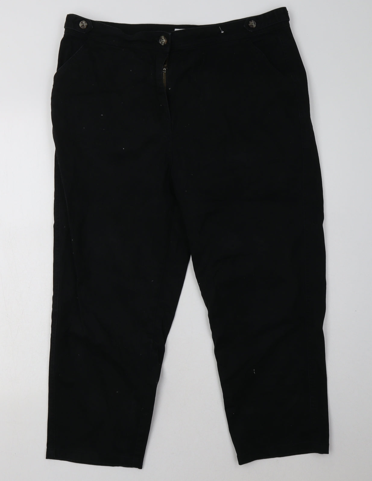 Matalan Womens Black  Cotton Cropped Trousers Size 16 L23 in Regular Button
