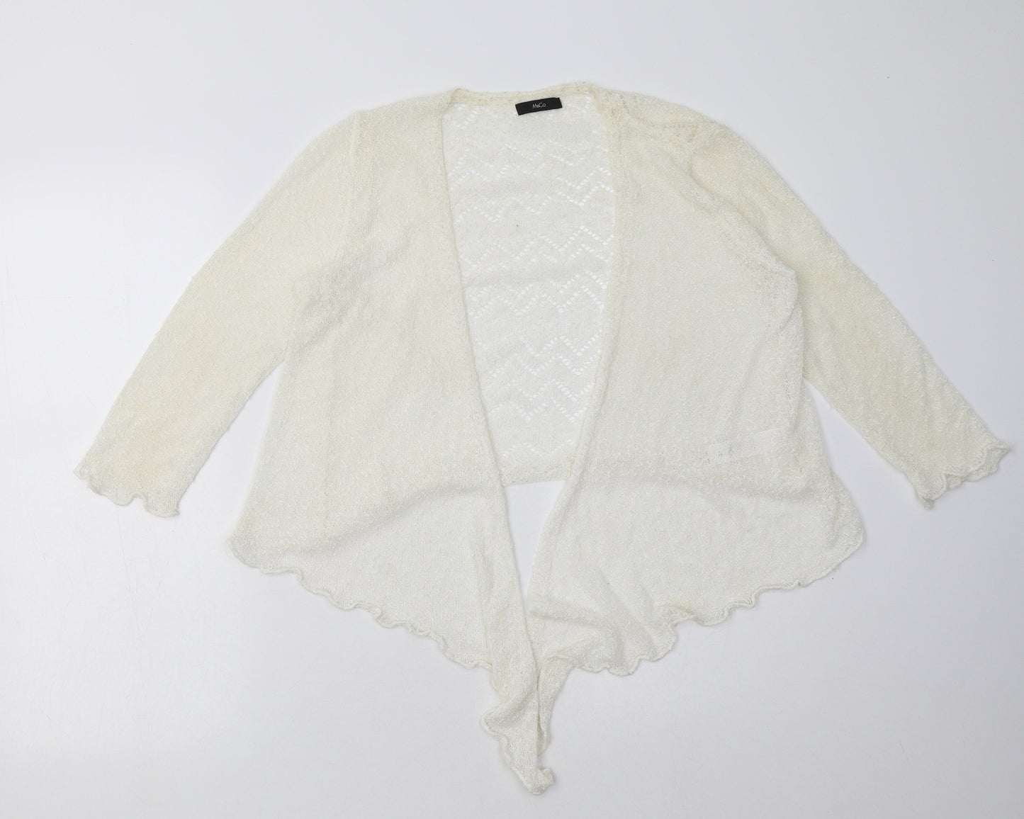 M&Co Womens White V-Neck  Acrylic Cardigan Jumper Size 12