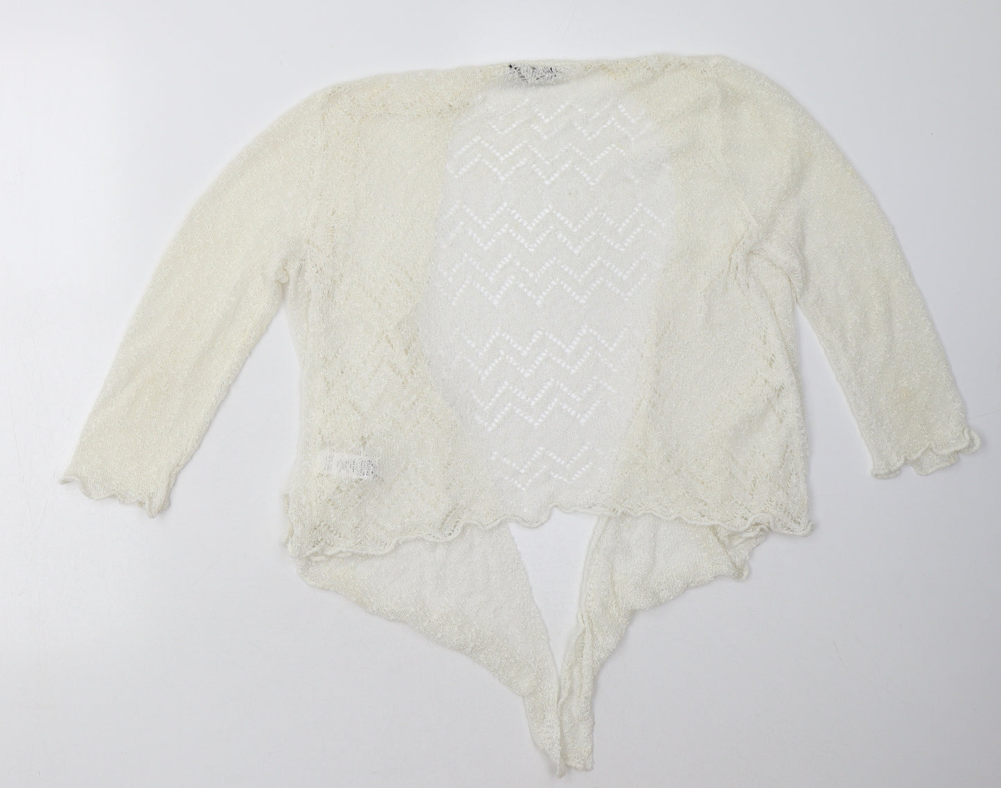 M&Co Womens White V-Neck  Acrylic Cardigan Jumper Size 12