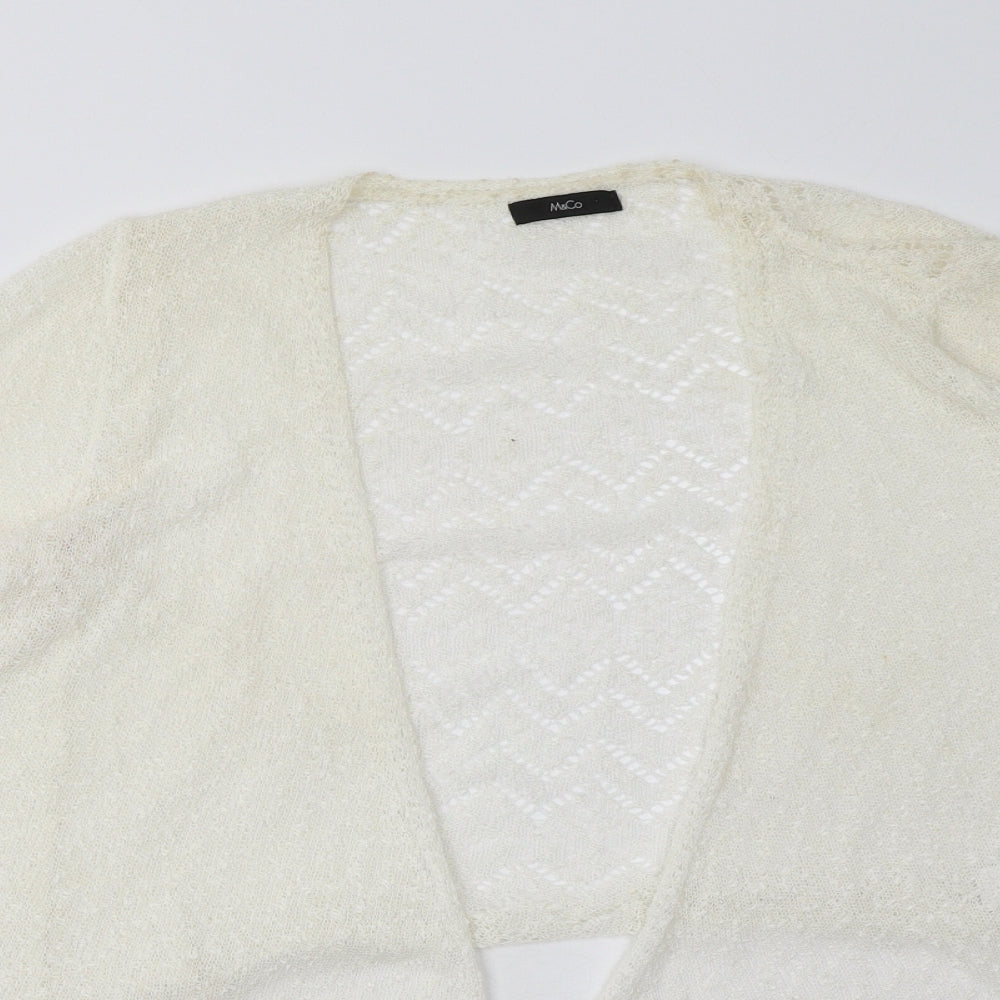 M&Co Womens White V-Neck  Acrylic Cardigan Jumper Size 12