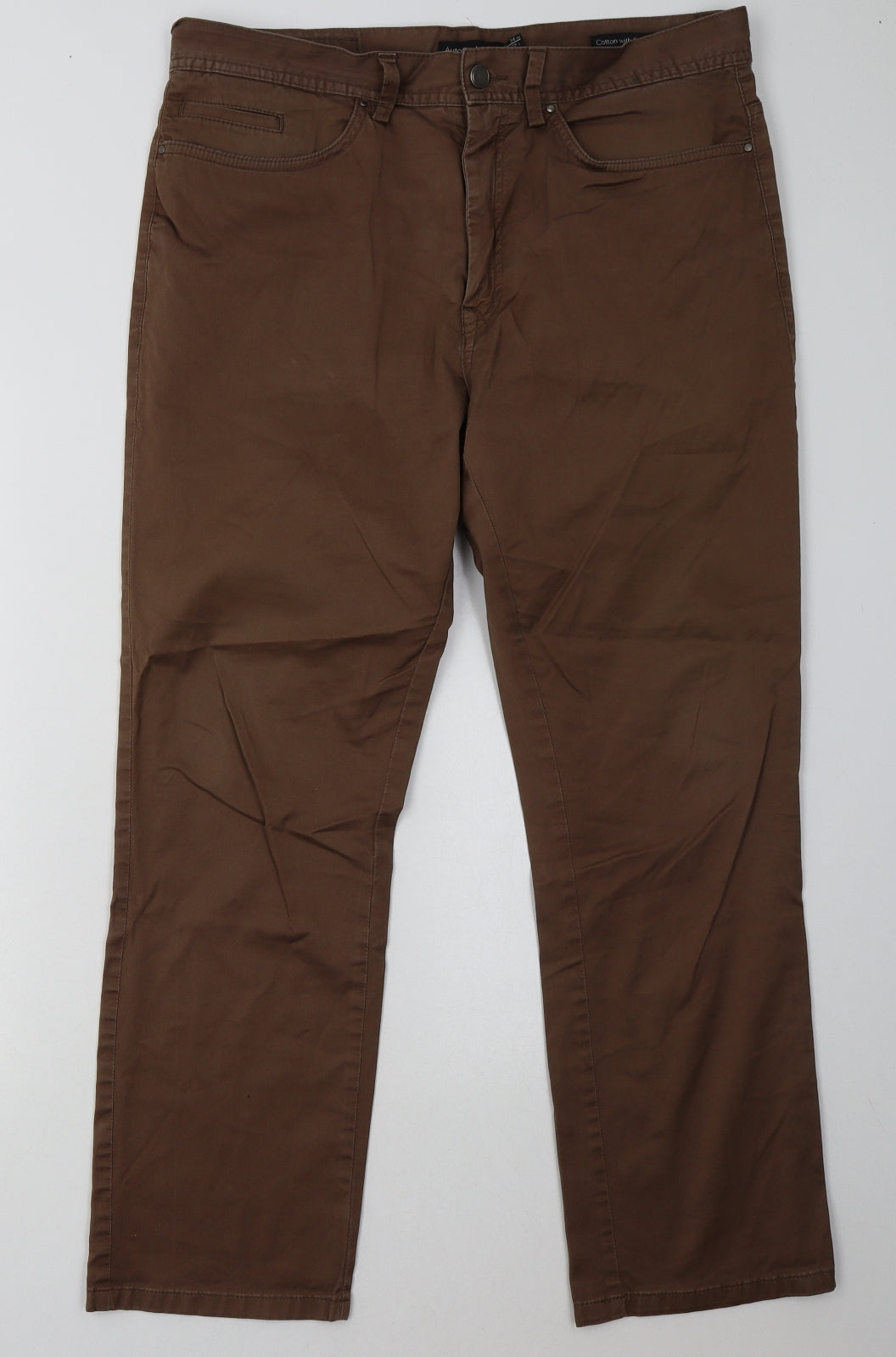 Marks and Spencer Mens Brown  Cotton Chino Trousers Size 34 L29 in Regular Button