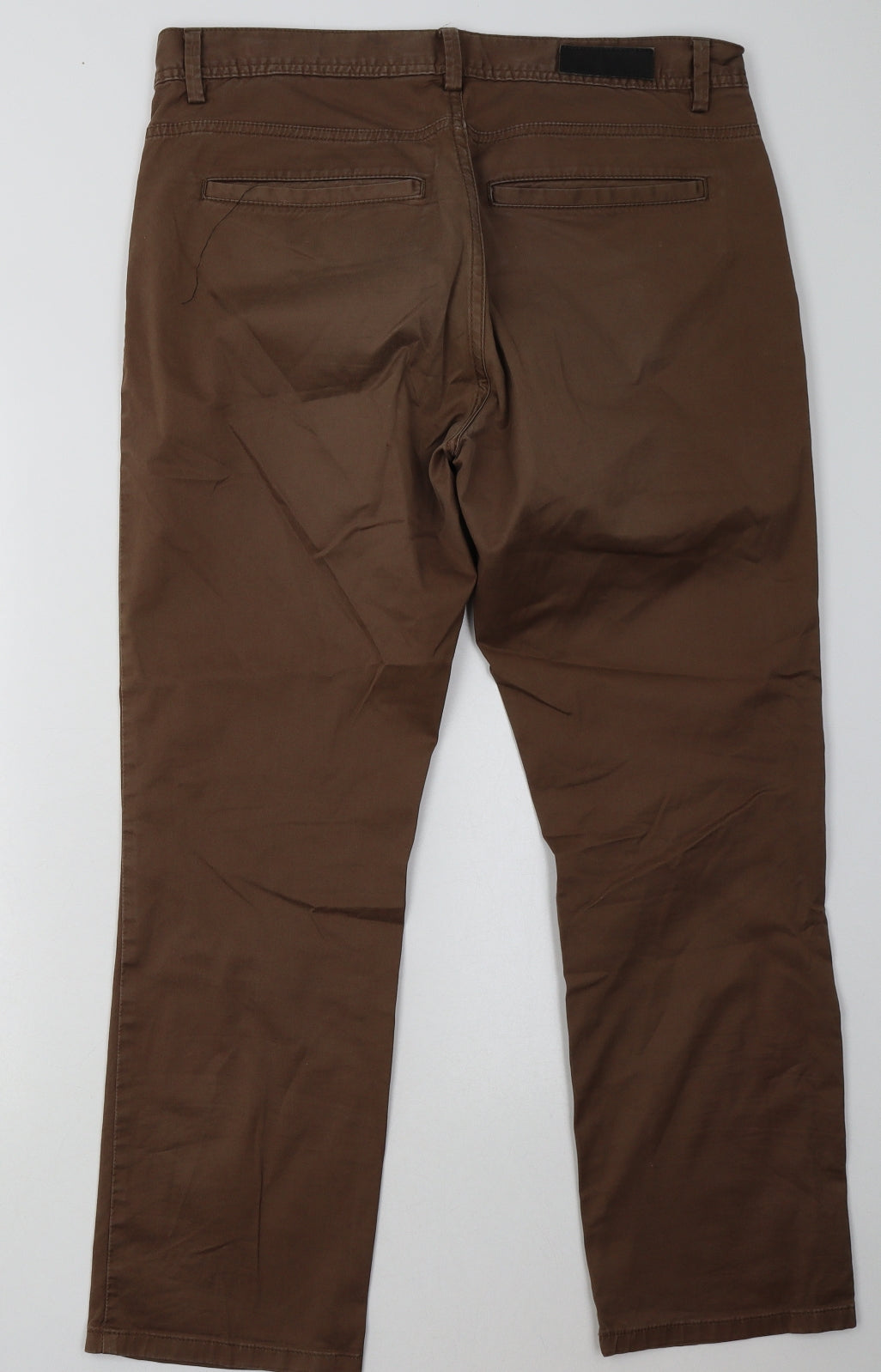 Marks and Spencer Mens Brown  Cotton Chino Trousers Size 34 L29 in Regular Button