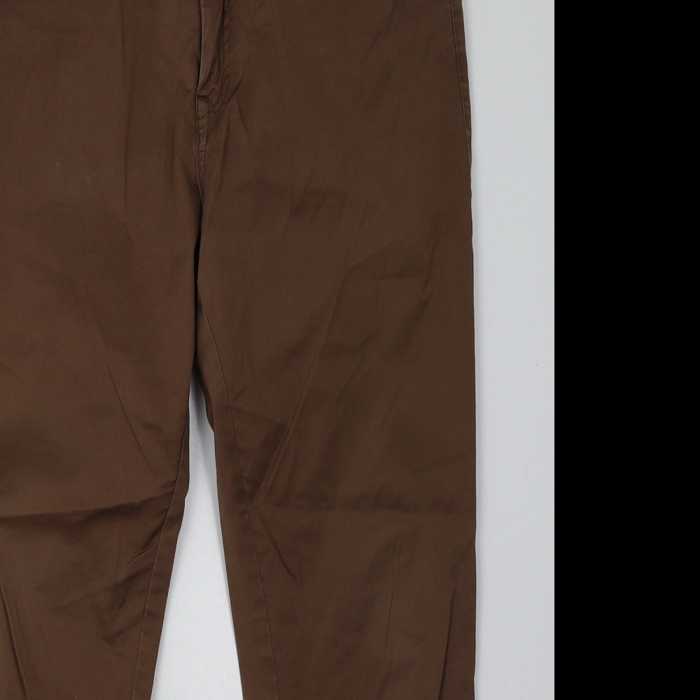 Marks and Spencer Mens Brown  Cotton Chino Trousers Size 34 L29 in Regular Button