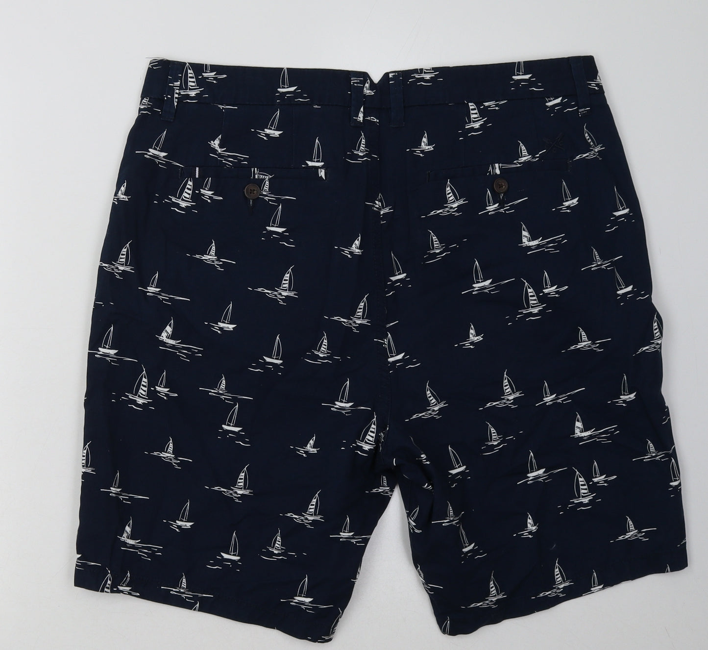 Crew Clothing Mens Blue Geometric Cotton Bermuda Shorts Size 36 L12 in Regular Button