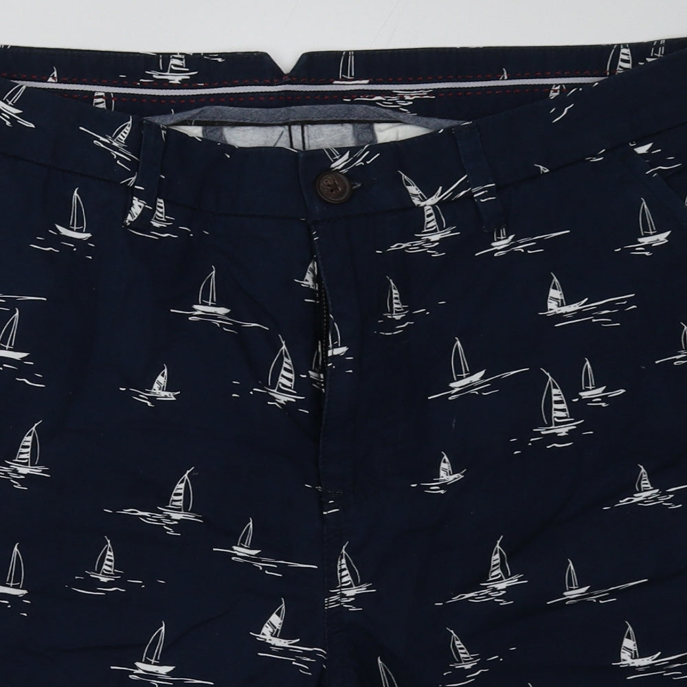 Crew Clothing Mens Blue Geometric Cotton Bermuda Shorts Size 36 L12 in Regular Button