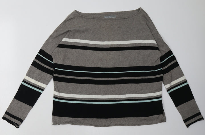 Marks and Spencer Womens Grey Striped Cotton Pullover Sweatshirt Size 8 Pullover