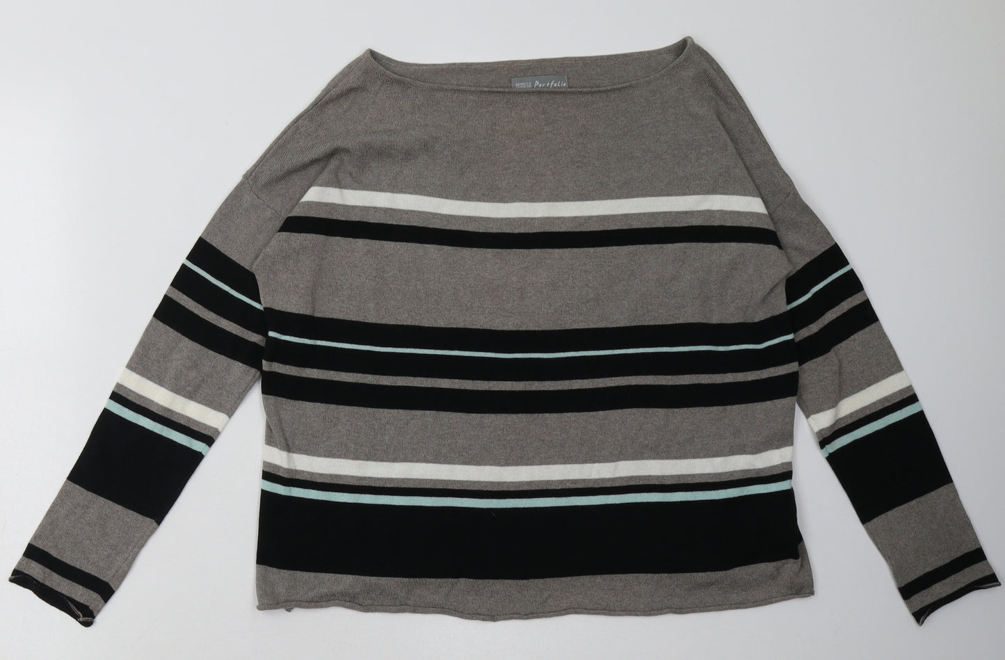 Marks and Spencer Womens Grey Striped Cotton Pullover Sweatshirt Size 8  Pullover