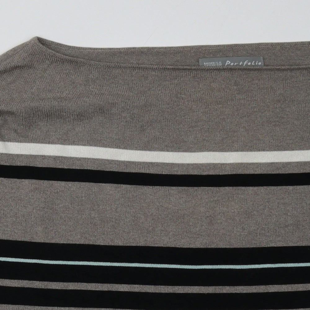 Marks and Spencer Womens Grey Striped Cotton Pullover Sweatshirt Size 8  Pullover