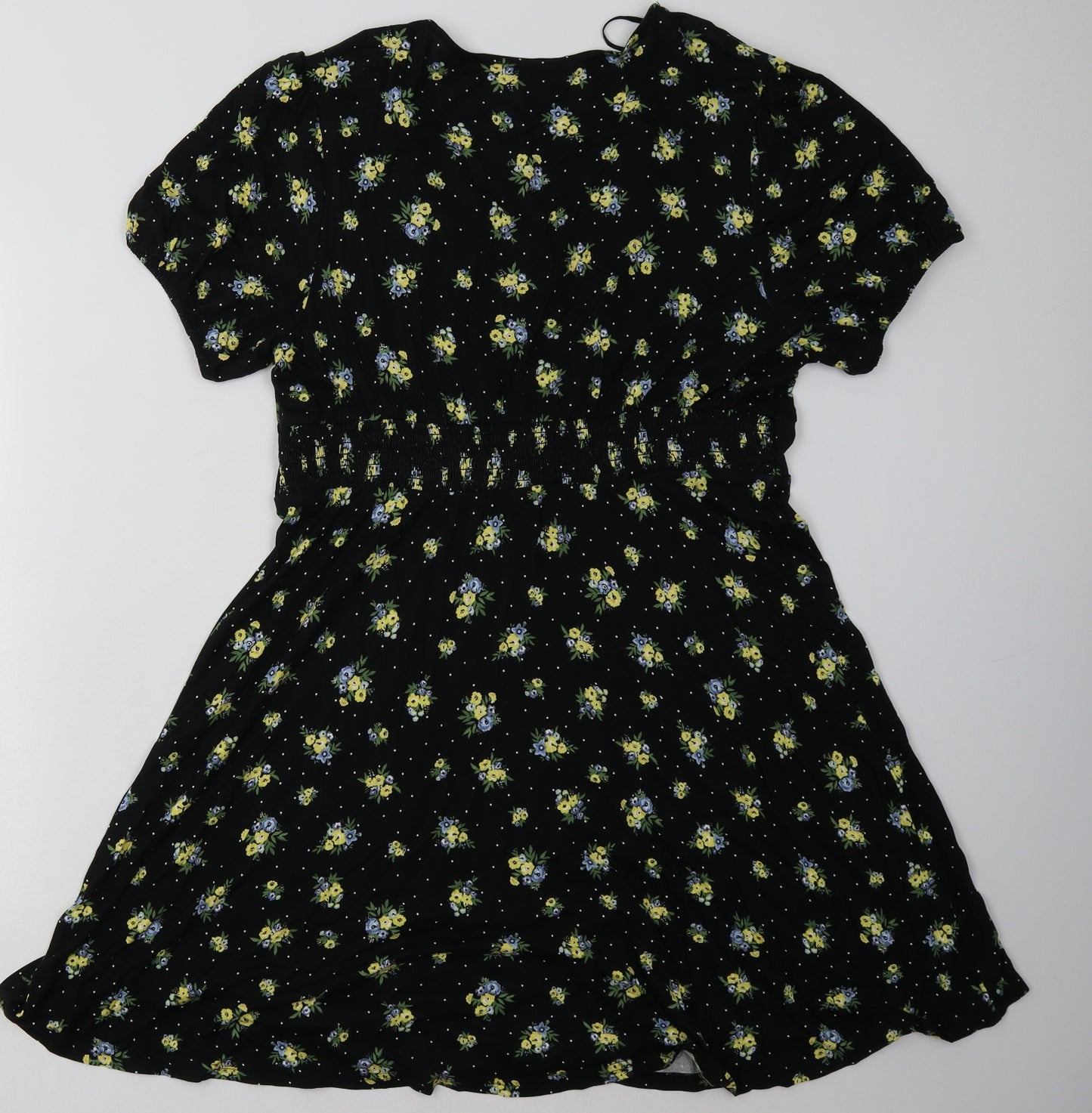 Peacocks Womens Black Floral Viscose A-Line  Size 16  V-Neck Pullover