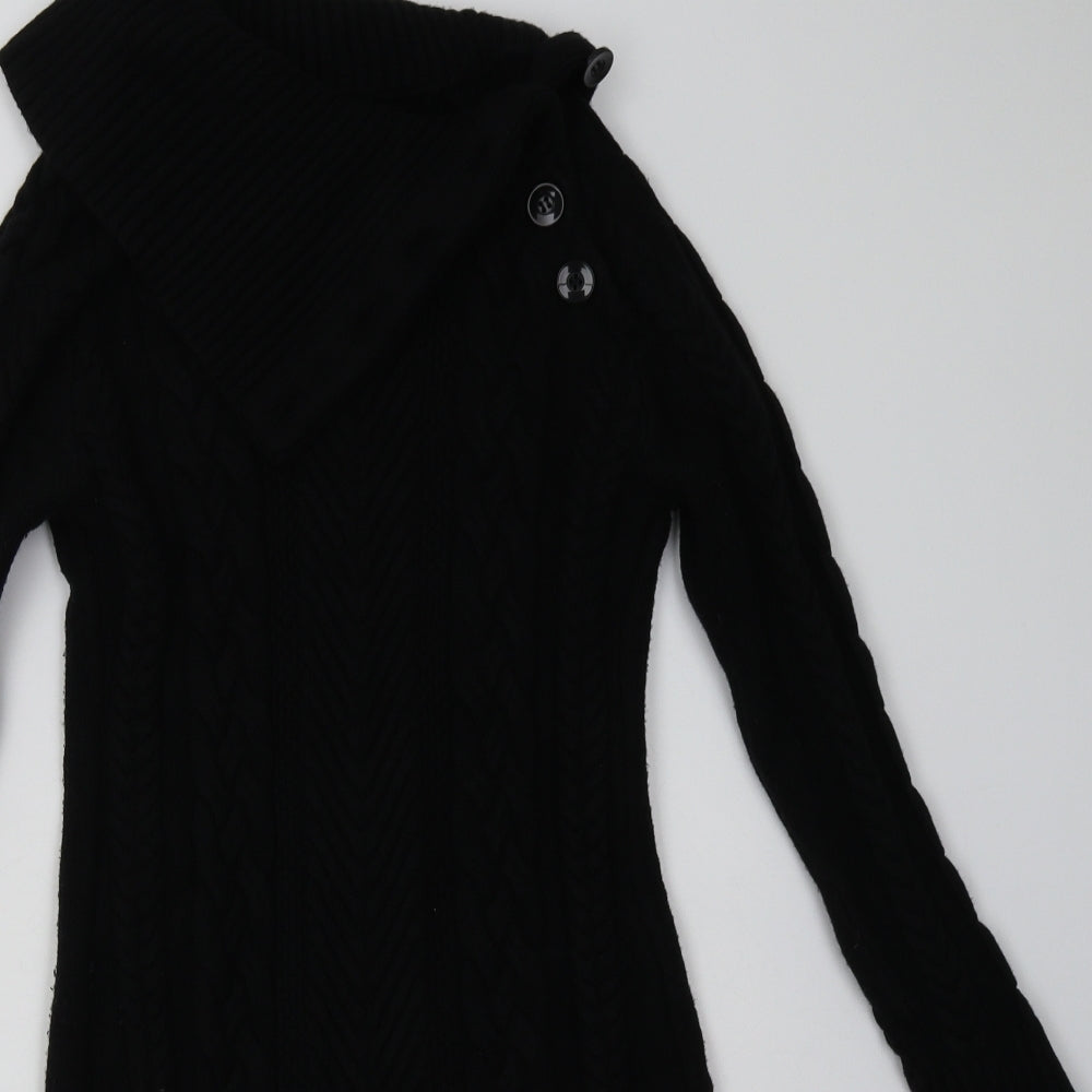 Preworn Womens Black Geometric Viscose Jumper Dress  Size L  Roll Neck Pullover