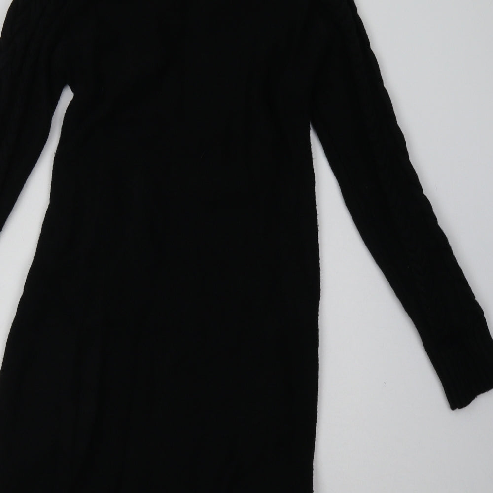 Preworn Womens Black Geometric Viscose Jumper Dress  Size L  Roll Neck Pullover