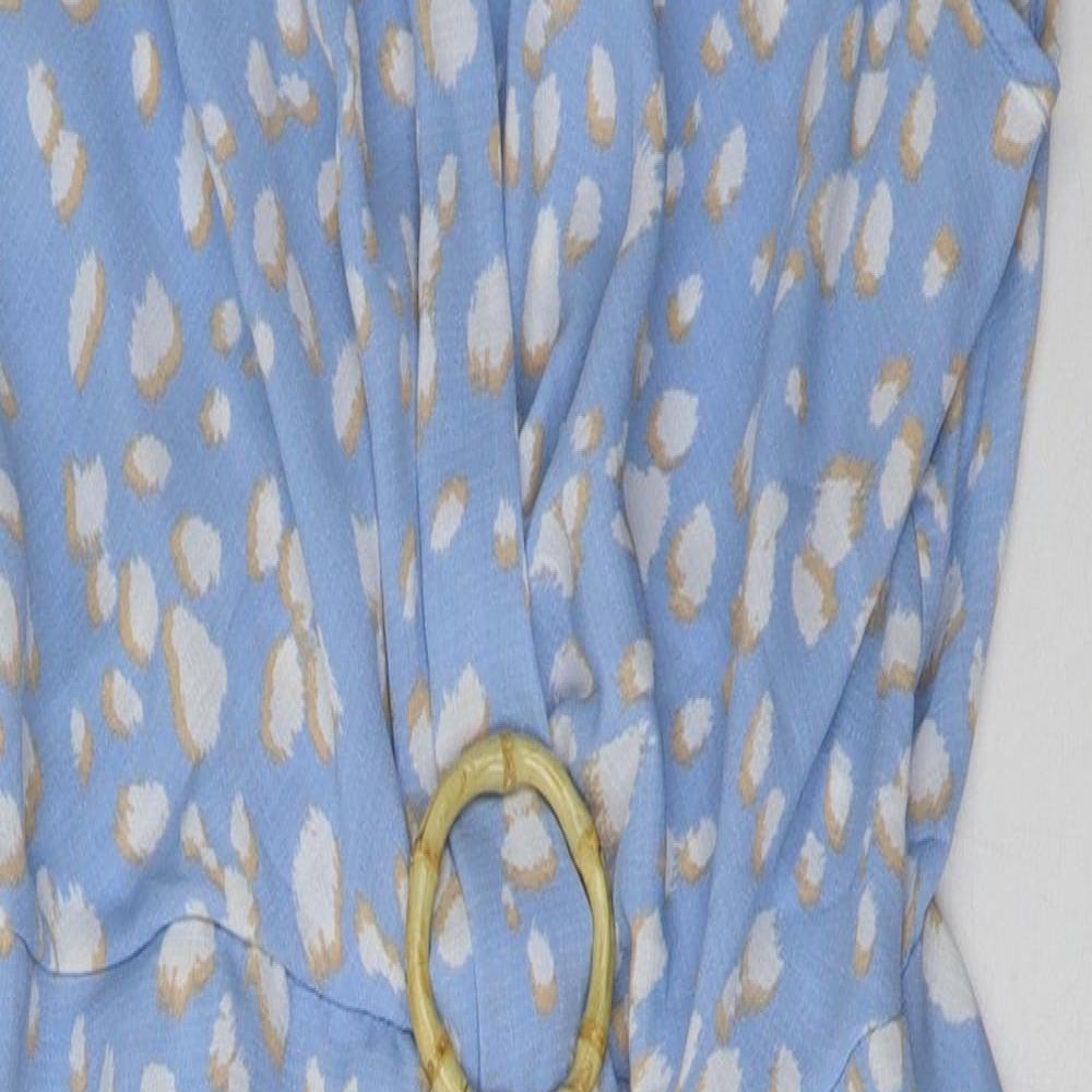 George Womens Blue Animal Print Polyester A-Line  Size 14  V-Neck Pullover