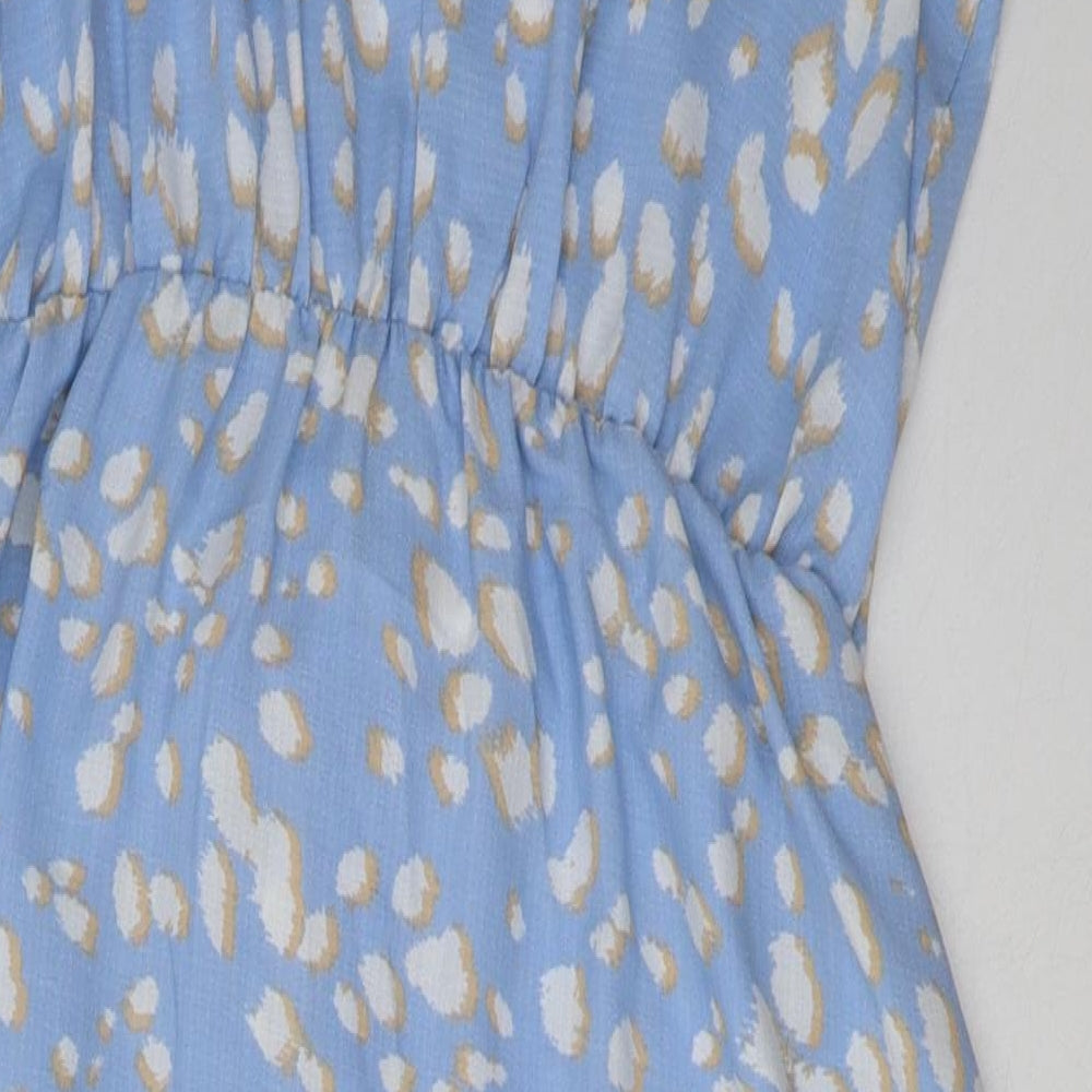 George Womens Blue Animal Print Polyester A-Line  Size 14  V-Neck Pullover