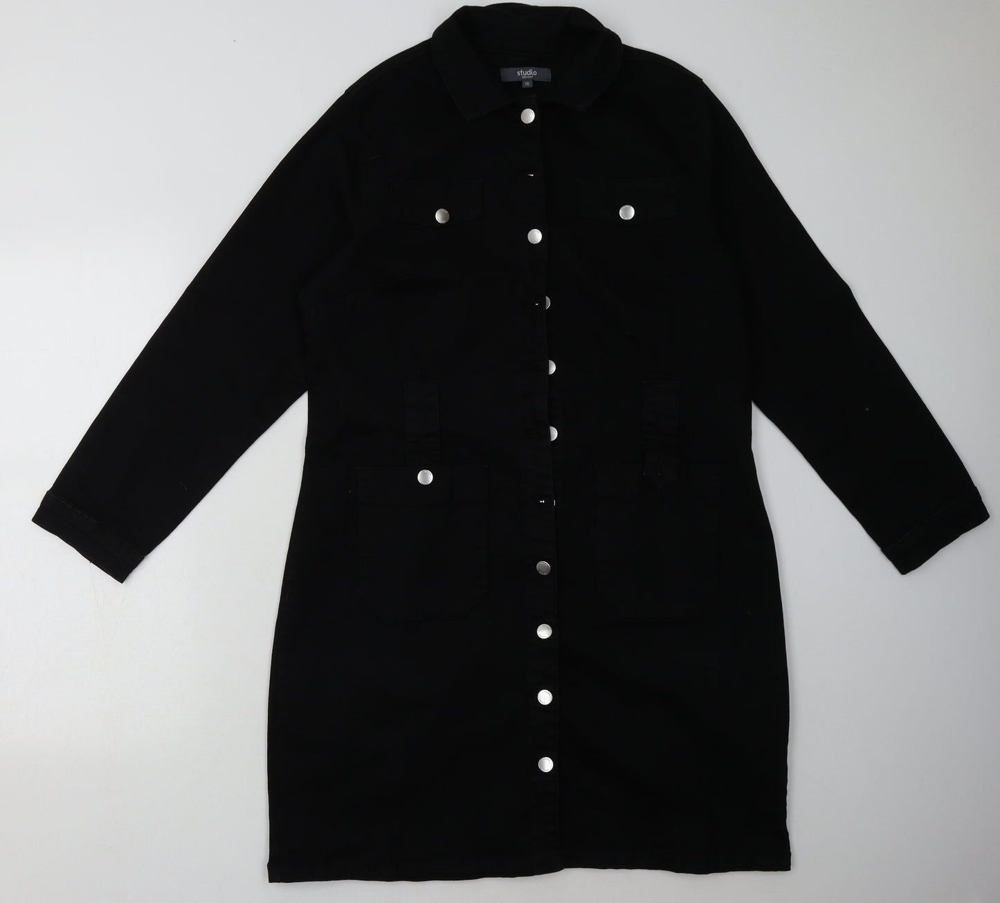 Studio Womens Black  Cotton A-Line  Size 16  Collared Button