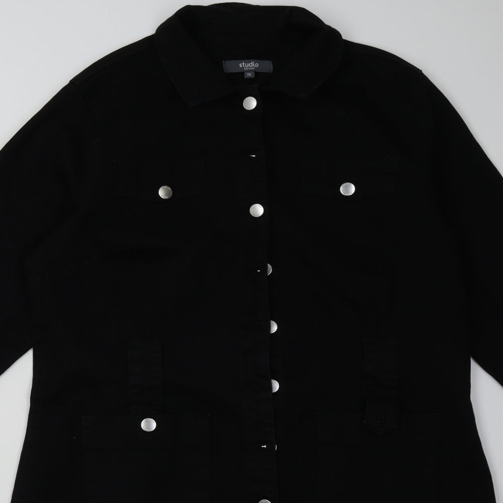 Studio Womens Black  Cotton A-Line  Size 16  Collared Button