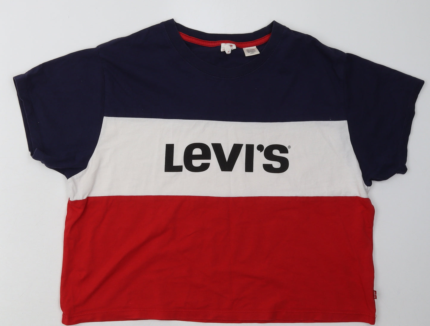 levis Womens Red Striped Cotton Basic T-Shirt Size S Crew Neck